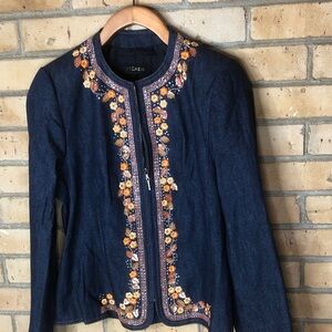 Escada Dark Blue Denim Jacket with Orange and Peach Embroidery